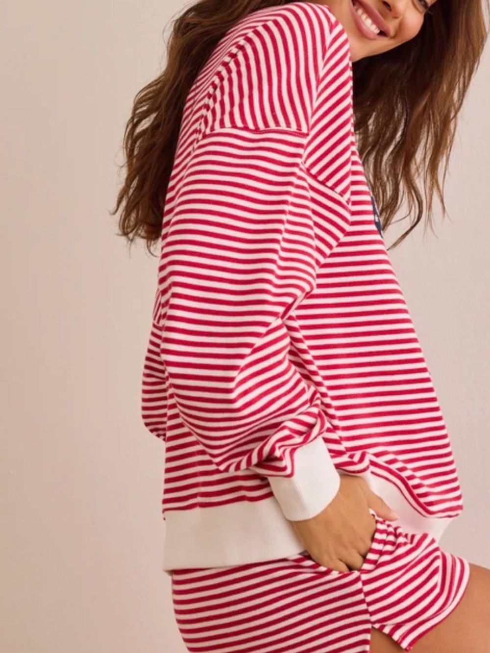 12 Striped Red USA Lounge Top & Shorts Set - Picture 3 of 4